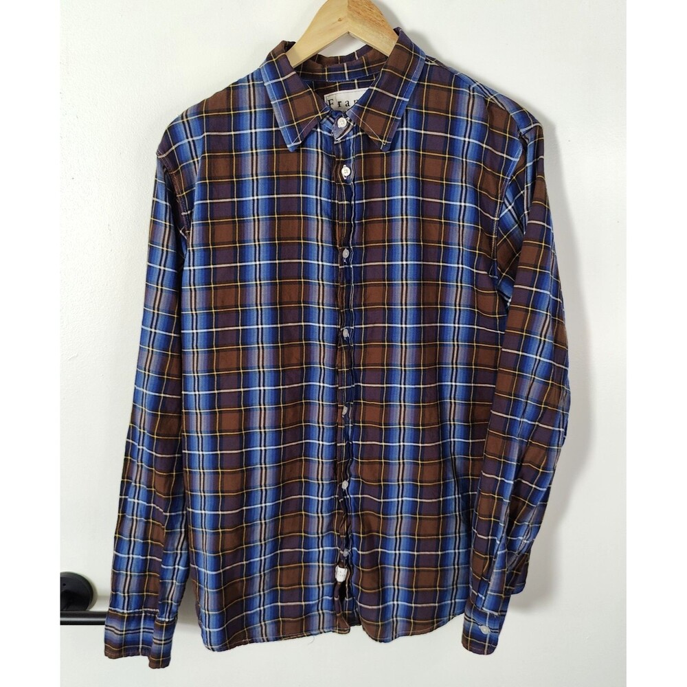 Frank & Eileen Paul Shirt Men L Blue Plaid Button Italy Long Sleeve Lightweight